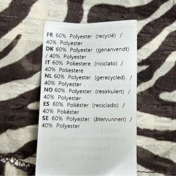 Samsoe Samsoe Dorothe Chocolate Brown  Zebra Print Tie Neck Blouse Large - Picture 11 of 13